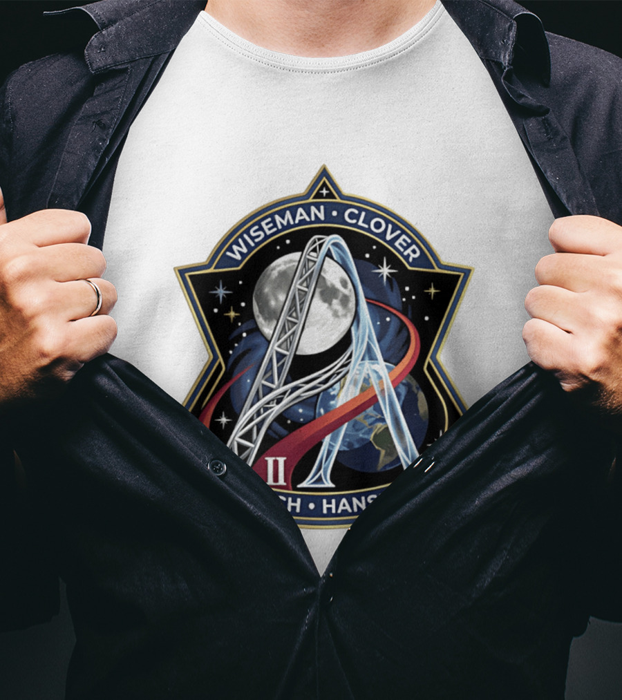 Wiseman Clover Koch Hansen Artemis II Mission Patch With Moon And Earth Galaxy T-Shirt