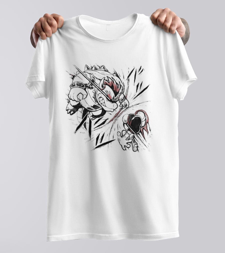 Bowser Vs Mario Epic Showdown Battle Sketch T-Shirt