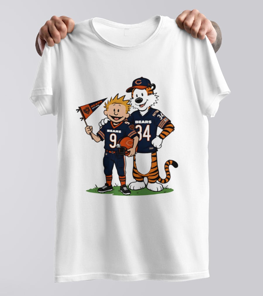 Calvin Hobbes Bears 9 34 Football Fan Outfit T-Shirt
