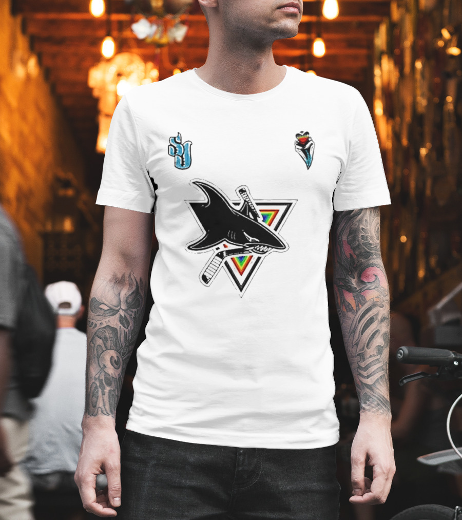 San Jose Sharks Pride Night 2026 Team Logo With Rainbow Accents T-Shirt