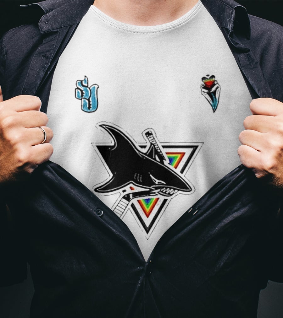 San Jose Sharks Pride Night 2026 Team Logo With Rainbow Accents T-Shirt