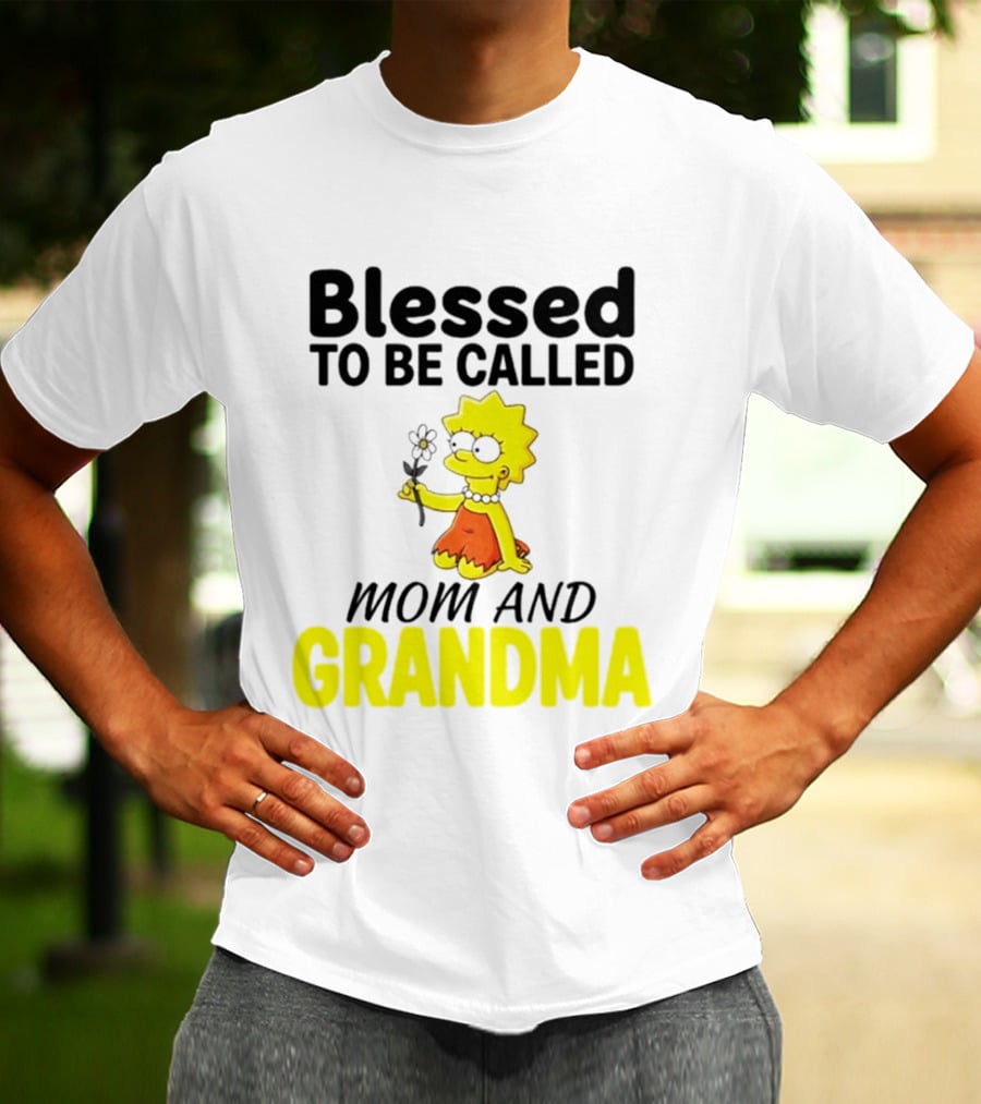 Blessed To Be Called Mom And Grandma Simpsons Character Holding Flower T-Shirt