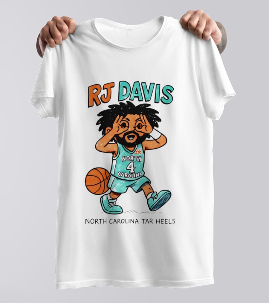 RJ Davis North Carolina Tar Heels Number 4 Basketball Caricature T-Shirt