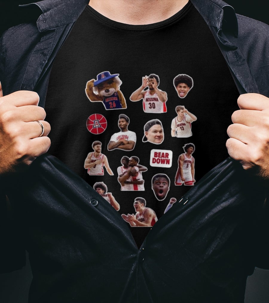 Arizona Wildcats 2026 NCAA Men's Basketball Bear Down Team Stickers T-Shirt