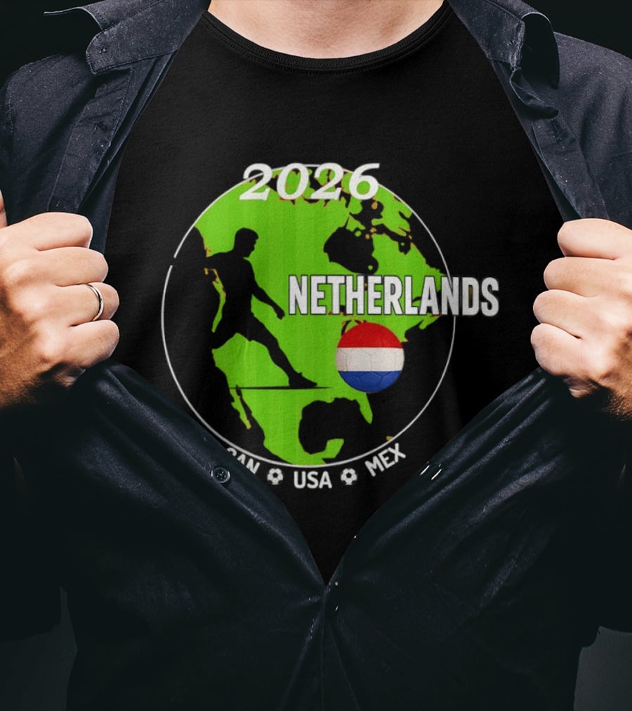Netherlands Football 2026 CAN USA MEX World Cup Map Soccer Ball T-Shirt