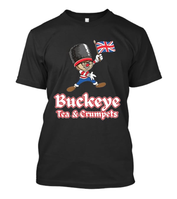 Buckeye Tea And Crumpets British Guard Cartoon With Union Jack Flag T-Shirt