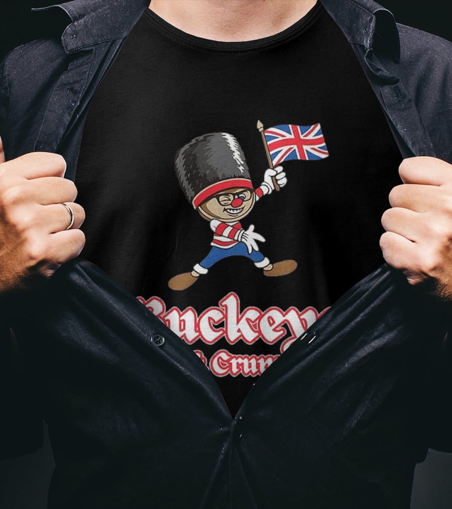 Buckeye Tea And Crumpets British Guard Cartoon With Union Jack Flag T-Shirt