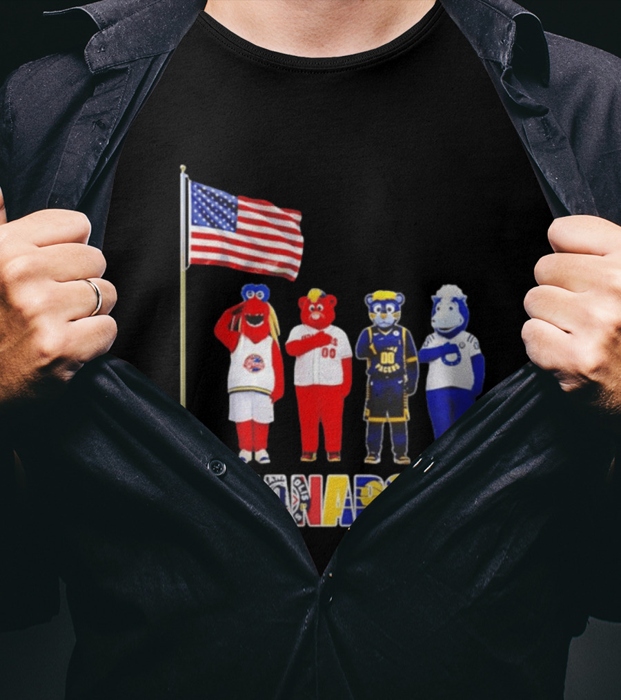 Indiana Fever Indianapolis Mascots Salute Flag With Pacers Colts T-Shirt