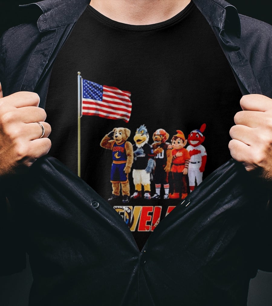 Cleveland Sports Mascots Salute The American Flag 2026 T-Shirt