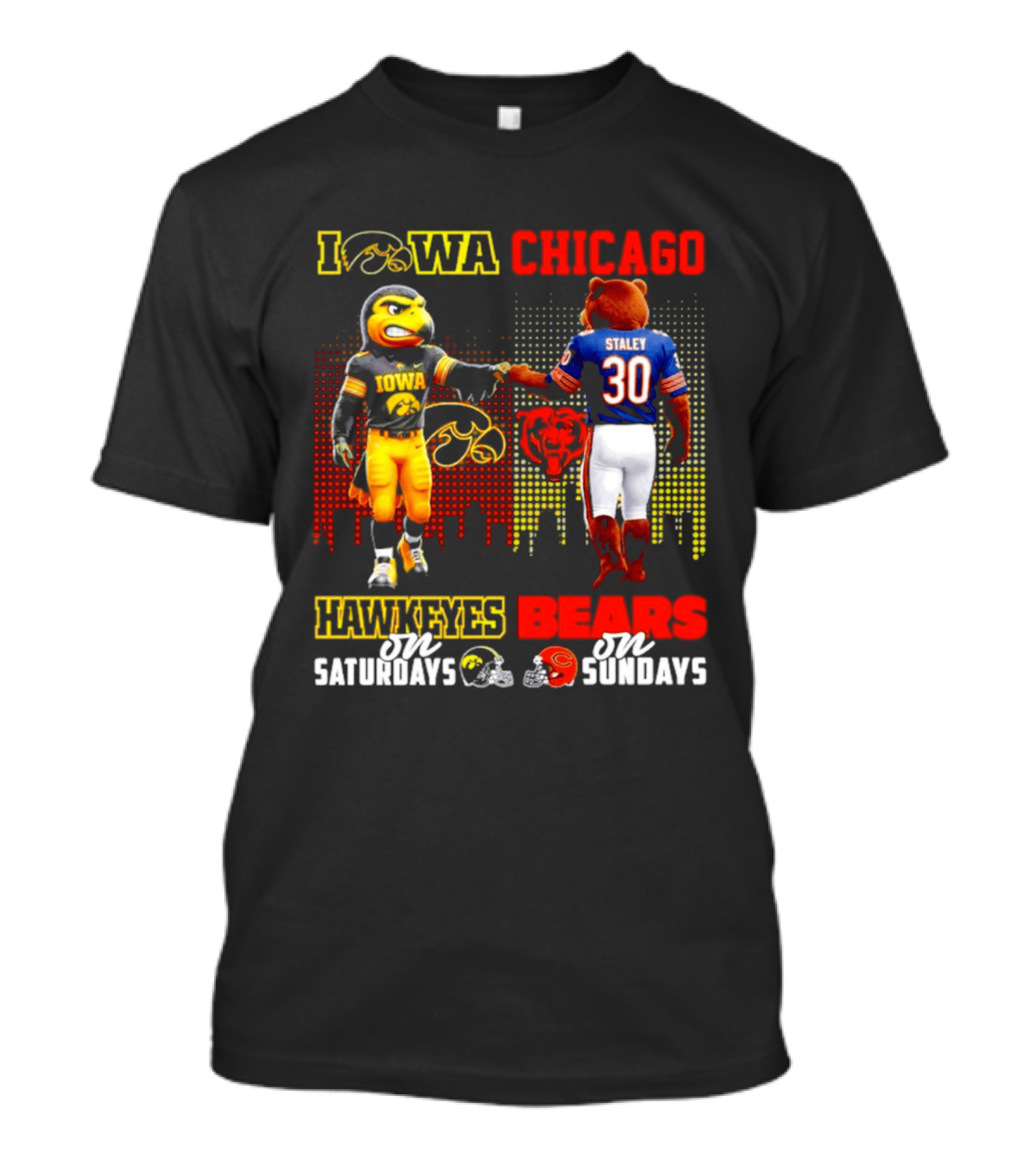 Iowa Hawkeyes Saturdays Chicago Bears Sundays City Skyline T-Shirt