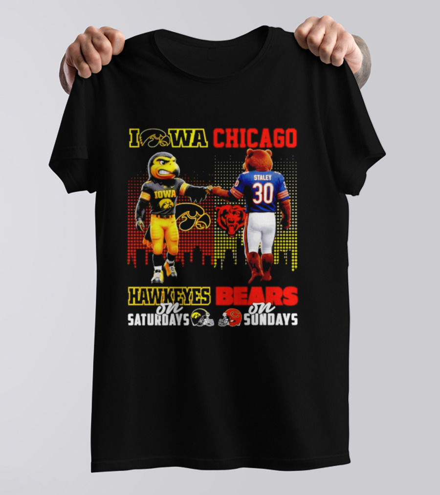 Iowa Hawkeyes Saturdays Chicago Bears Sundays City Skyline T-Shirt