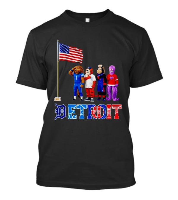 Detroit Mascots Salute American Flag T-Shirt