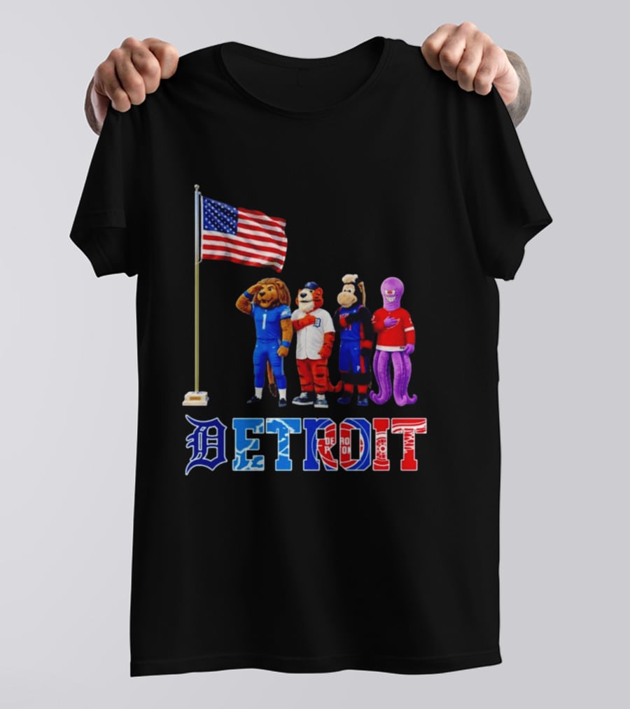 Detroit Mascots Salute American Flag T-Shirt