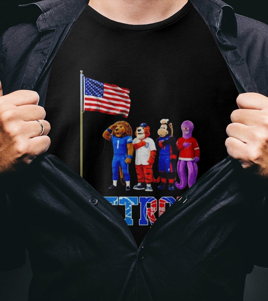Detroit Mascots Salute American Flag T-Shirt
