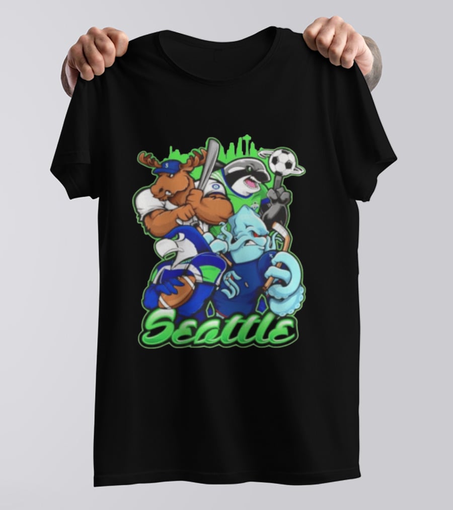 Seattle Seahawks Mariners Sounders Skyline Sports Fans T-Shirt