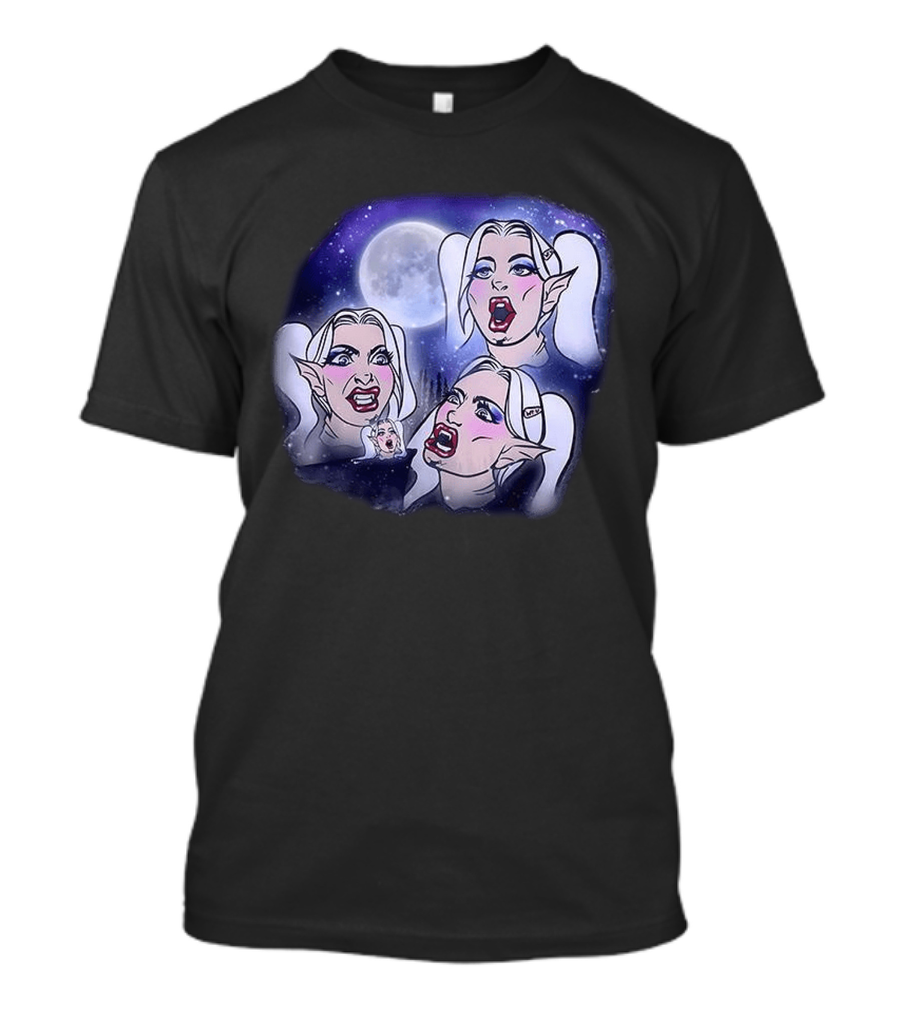 Majestic Howling Wolves Samantha Moonlit Night Fantasy T-Shirt