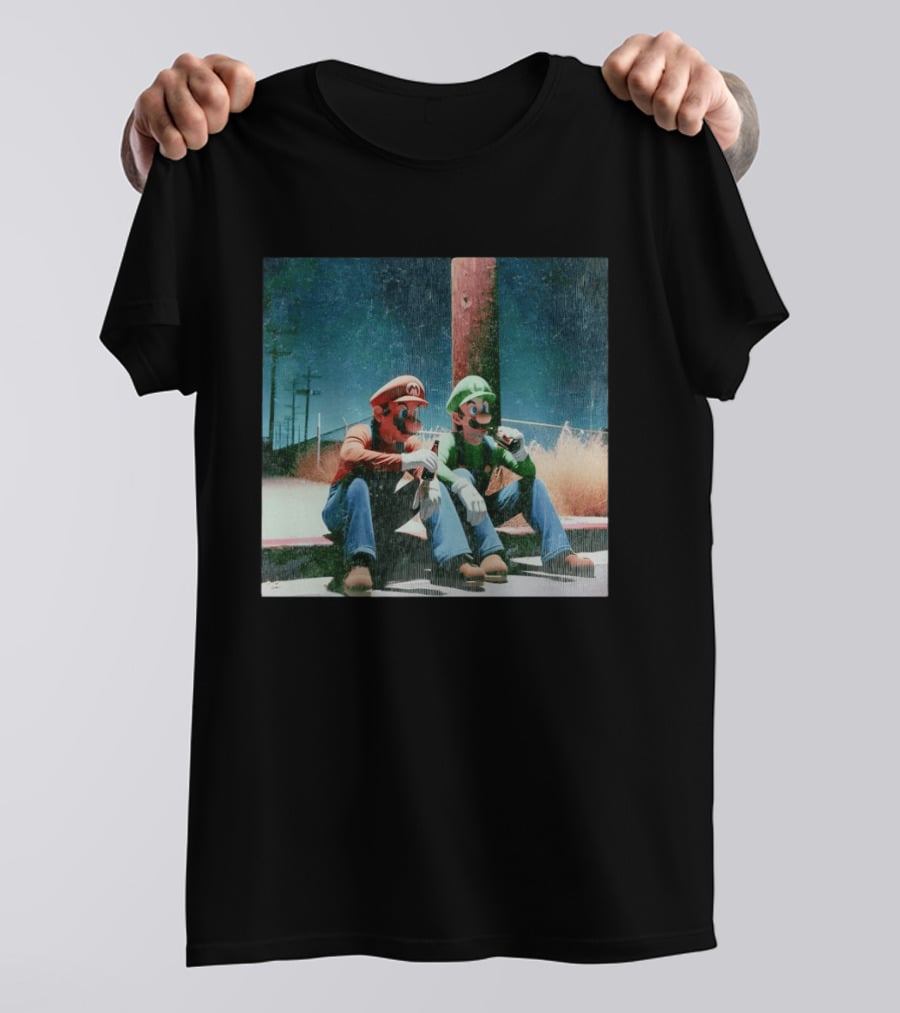 Super Mario Bros Mario And Luigi Relaxing And Drinking Scene T-Shirt