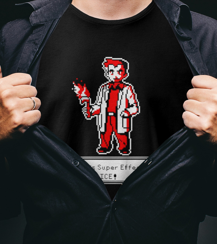 Fire Is Super Effective Against Ice Pixel Character Holding Flame In Retro Game T-Shirt