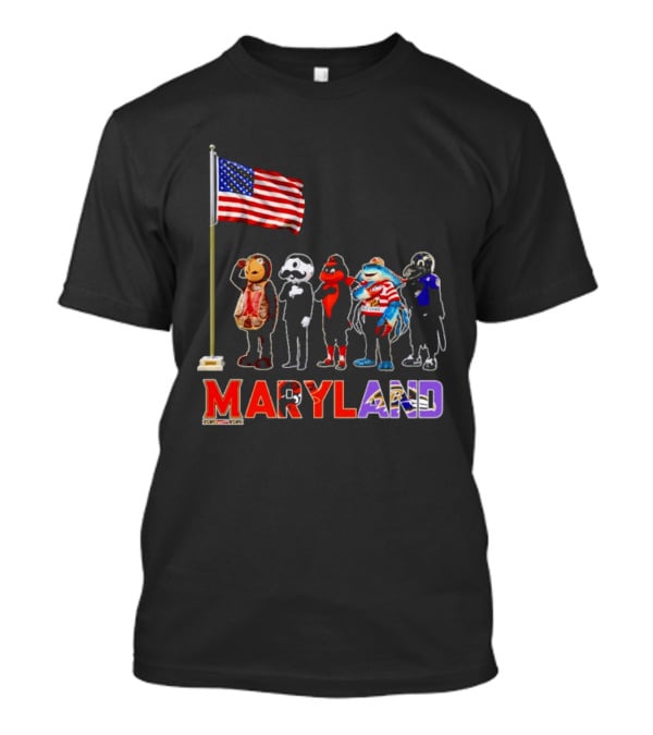 Maryland Mascots Saluting American Flag T-Shirt