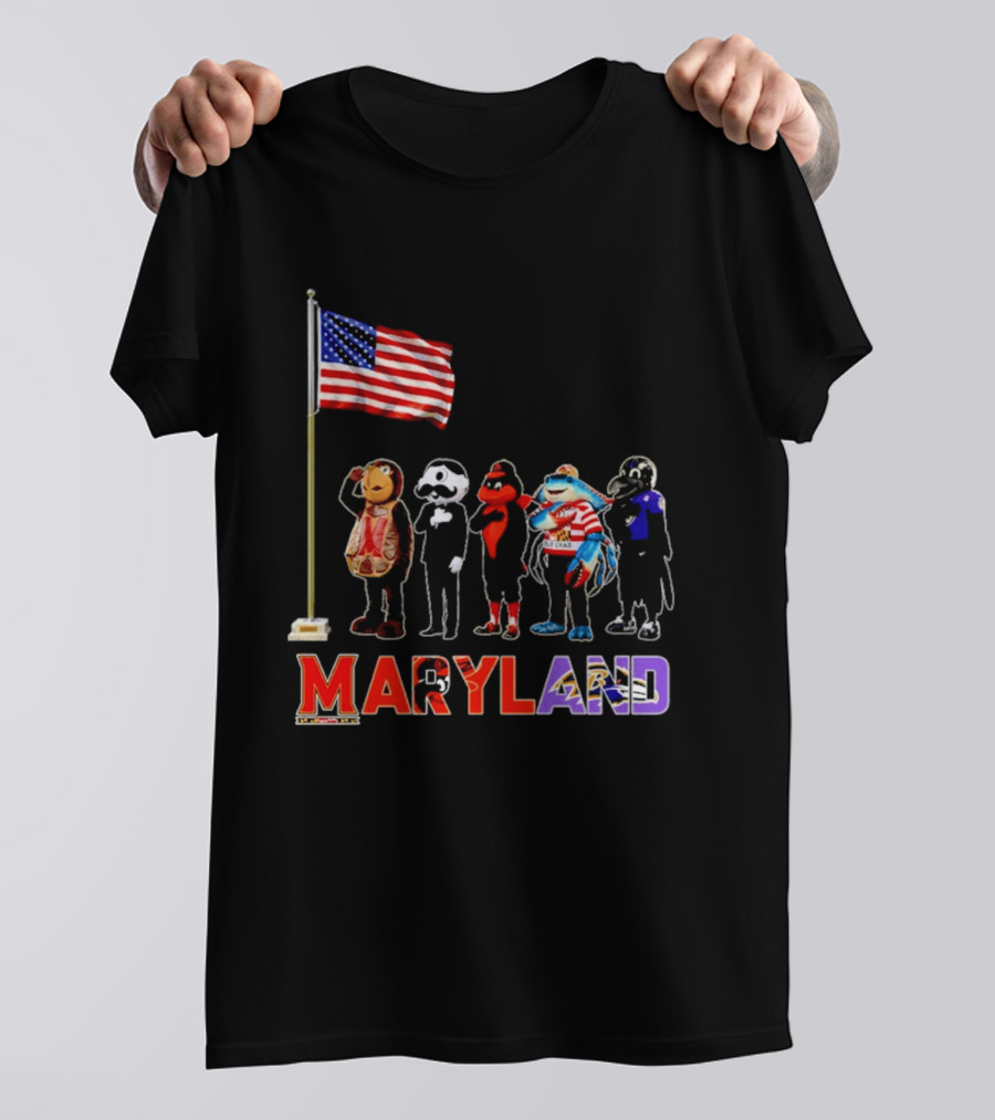 Maryland Mascots Saluting American Flag T-Shirt