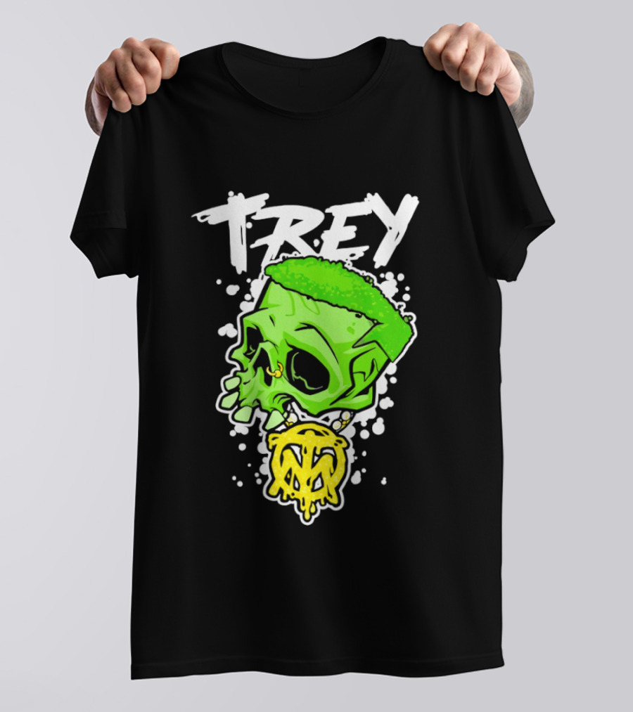 Trey Skull Green Neon Melting Art By Trey Miguel T-Shirt
