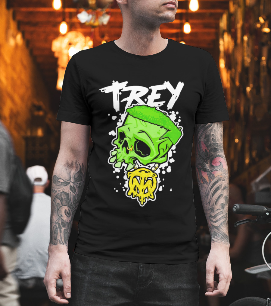 Trey Skull Green Neon Melting Art By Trey Miguel T-Shirt