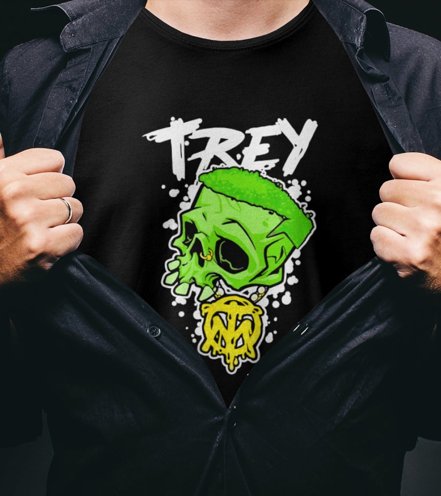 Trey Skull Green Neon Melting Art By Trey Miguel T-Shirt