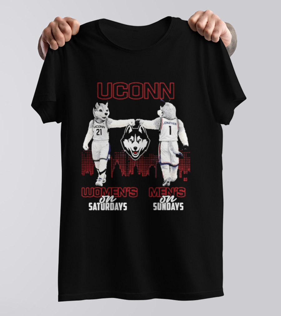 UConn Huskies Women's Saturdays Men's Sundays Fist Bump City Skyline T-Shirt