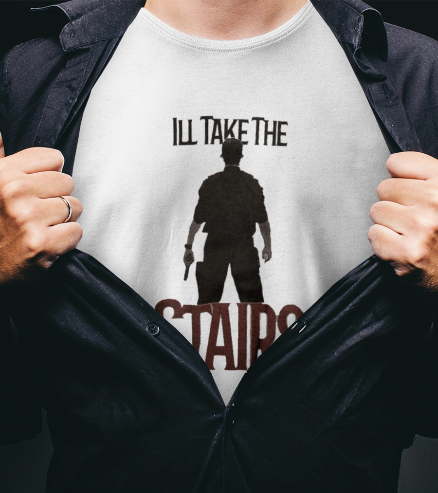 I'll Take The Stairs Shadowy Figure With Gun T-Shirt