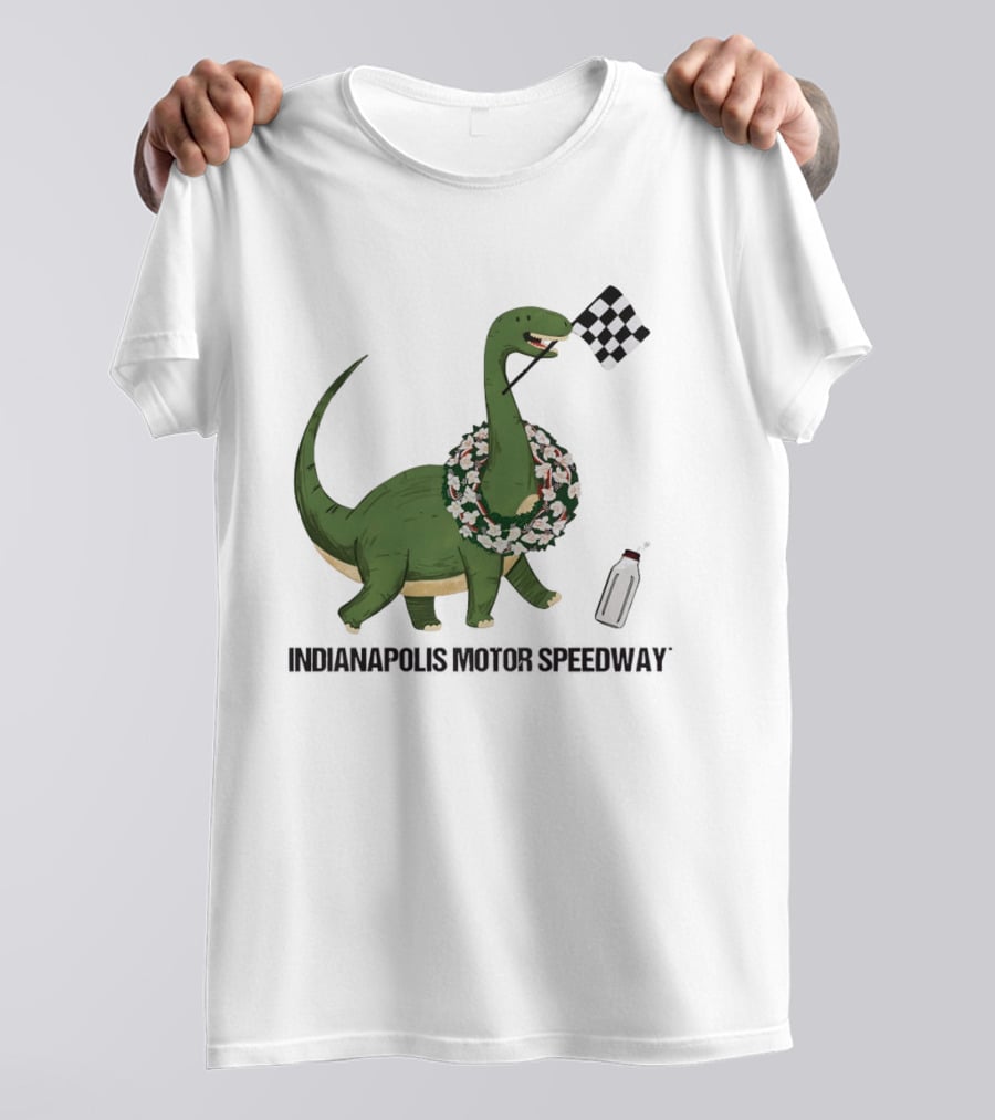 Indianapolis Motor Speedway Dinosaur Checkered Flag Toddler Racing T-Shirt