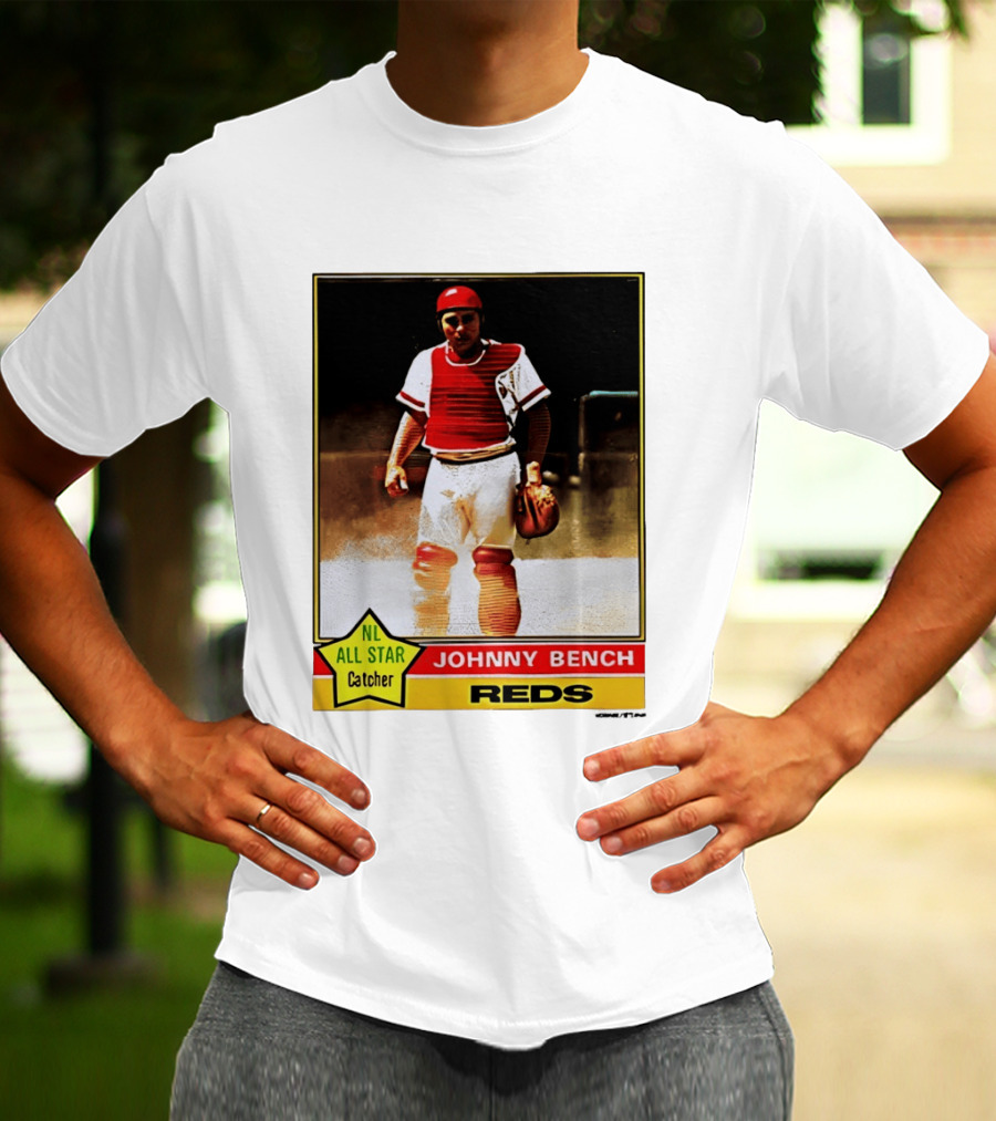 Johnny Bench Cincinnati Reds 1976 Topps NL All Star Catcher Retro Card T-Shirt