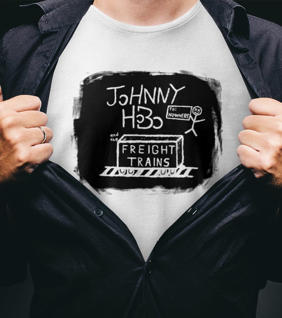 Johnny Hobo Freight Trains Stick Figure Drawing T-Shirt
