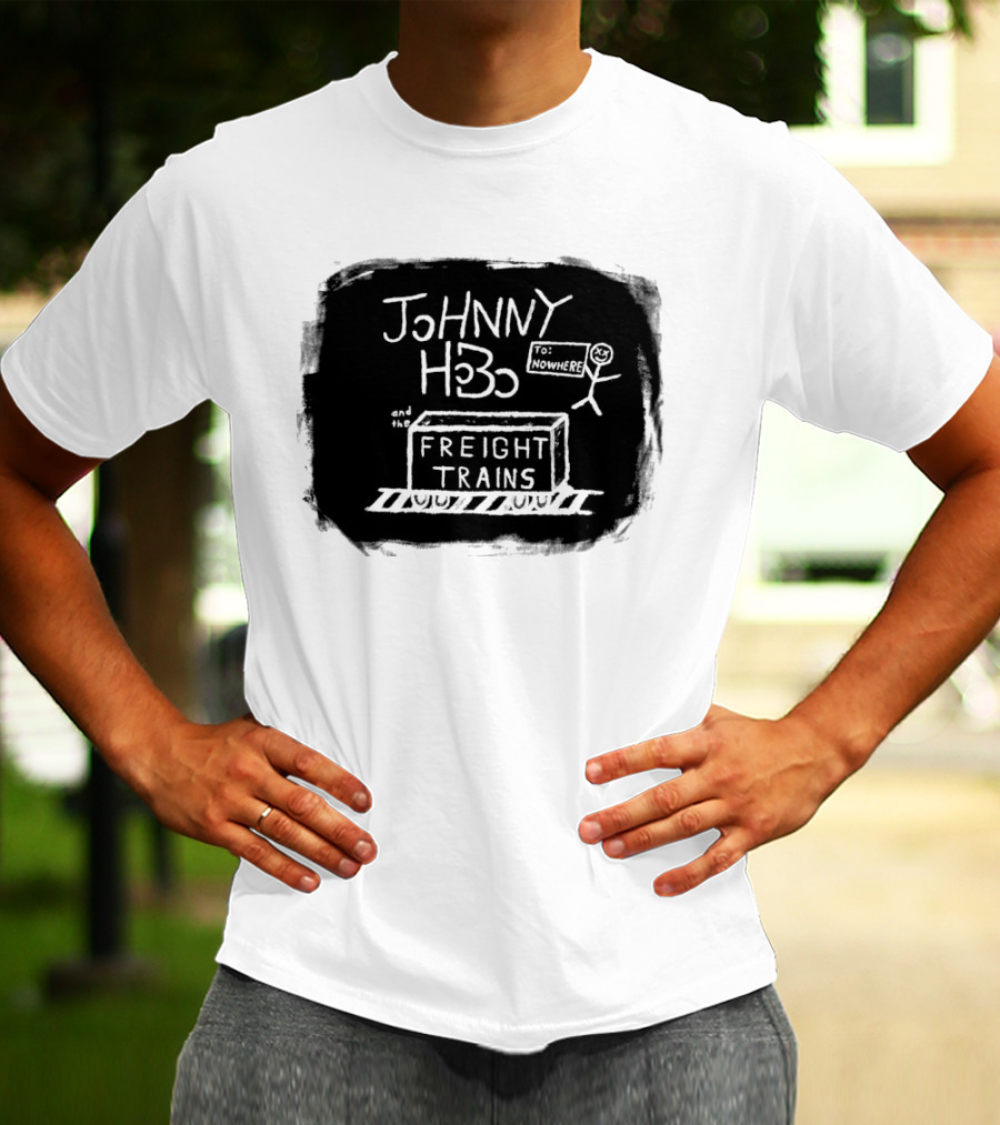 Johnny Hobo Freight Trains Stick Figure Drawing T-Shirt