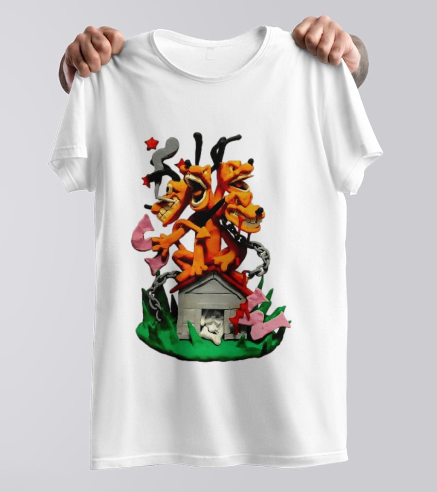 Hell Hound Three Headed Cerberus In Chains With Bone House T-Shirt