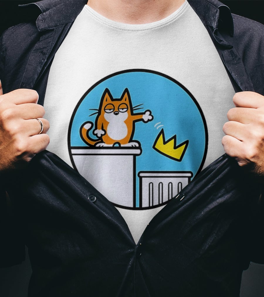 Orange Cat Discarding Crown No King Mark Parisi T-Shirt