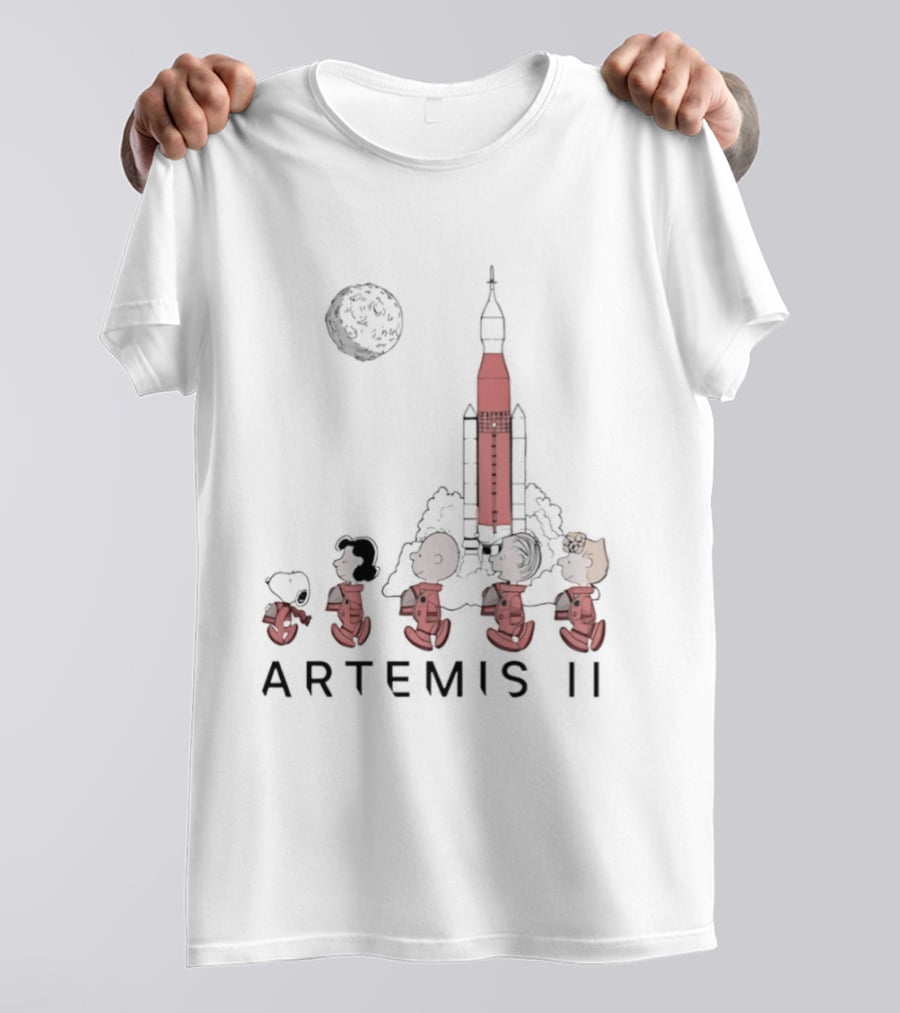 Peanuts Characters Astronaut Outfits Moon Artemis II Rocket T-Shirt