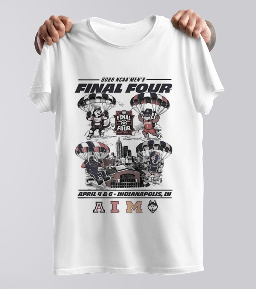 NCAA Men's Basketball Final Four 2026 Wildcats Fighting Illini Wolverines Parachute Team Logos T-Shirt