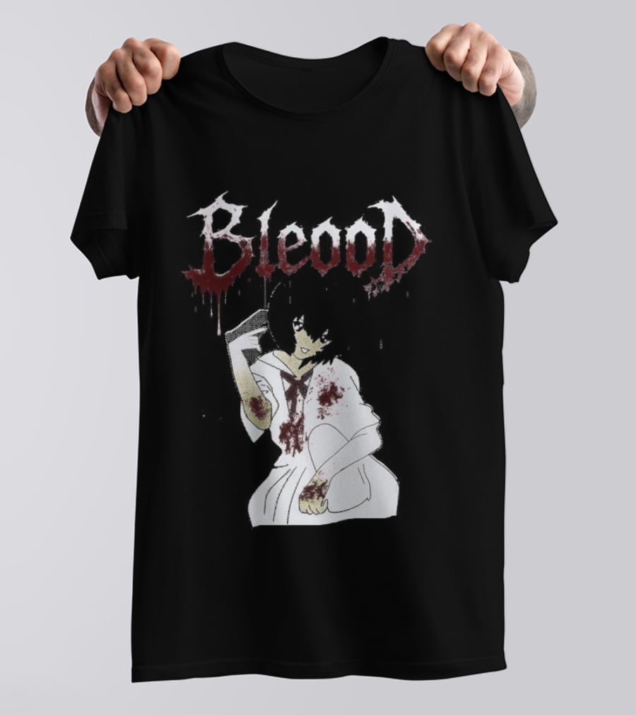 Blood Anime Style Dripping Text And Mysterious Figure T-Shirt