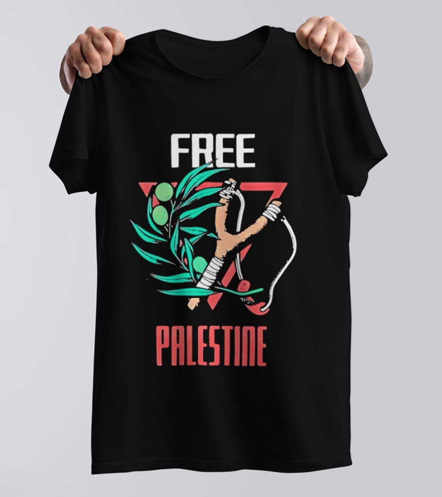 Free Palestine Slingshot And Olive Branch T-Shirt