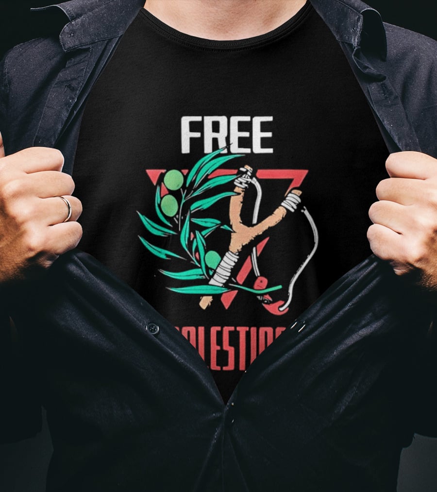Free Palestine Slingshot And Olive Branch T-Shirt