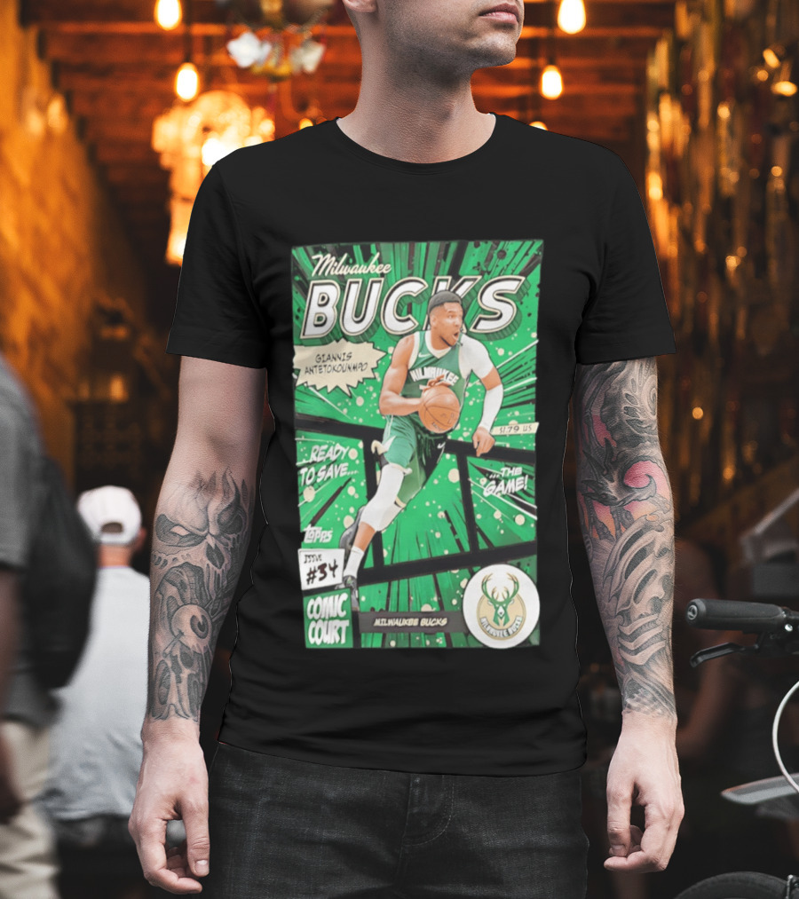 Milwaukee Bucks Giannis Antetokounmpo Comic Court Issue #34 T-Shirt