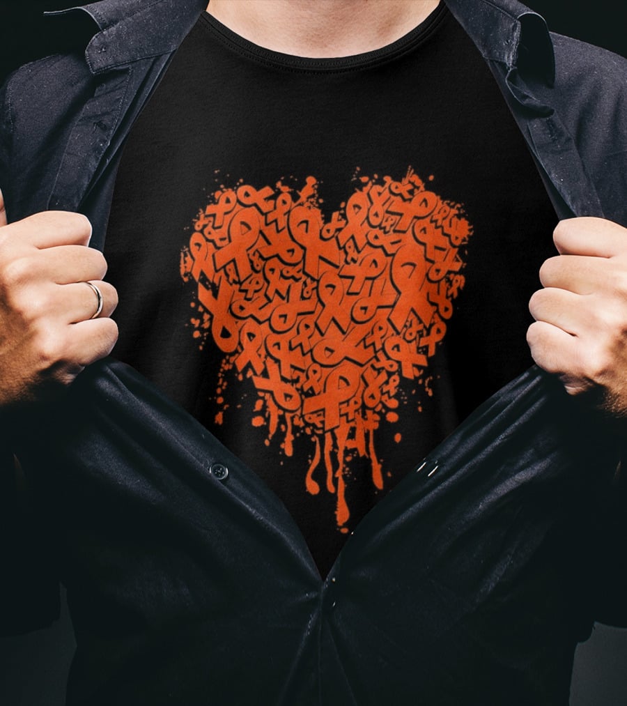Orange Ribbon Melting Heart Shape Awareness T-Shirt