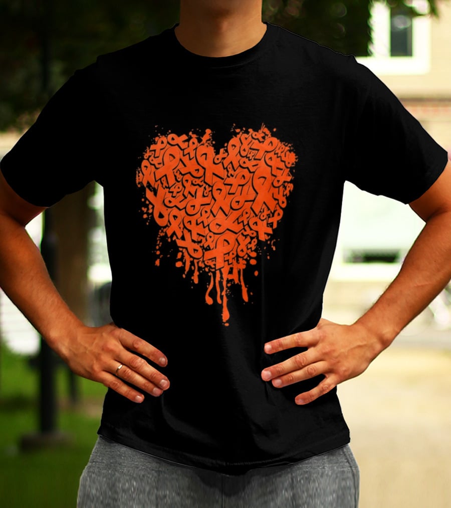 Orange Ribbon Melting Heart Shape Awareness T-Shirt