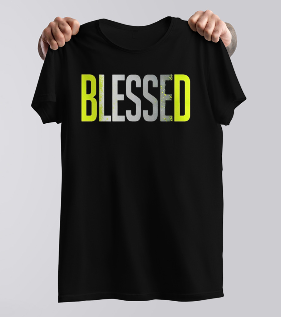 Blessed Neon Yellow Bold Text Vivid Splash Effect T-Shirt