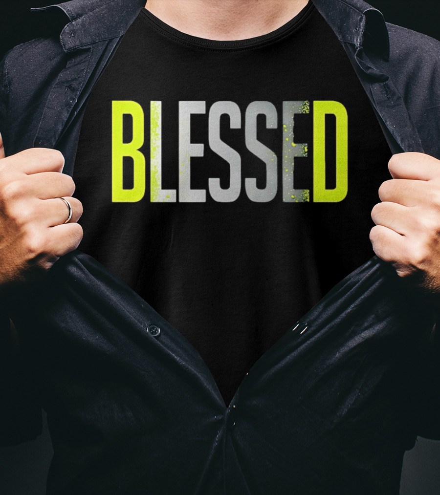 Blessed Neon Yellow Bold Text Vivid Splash Effect T-Shirt