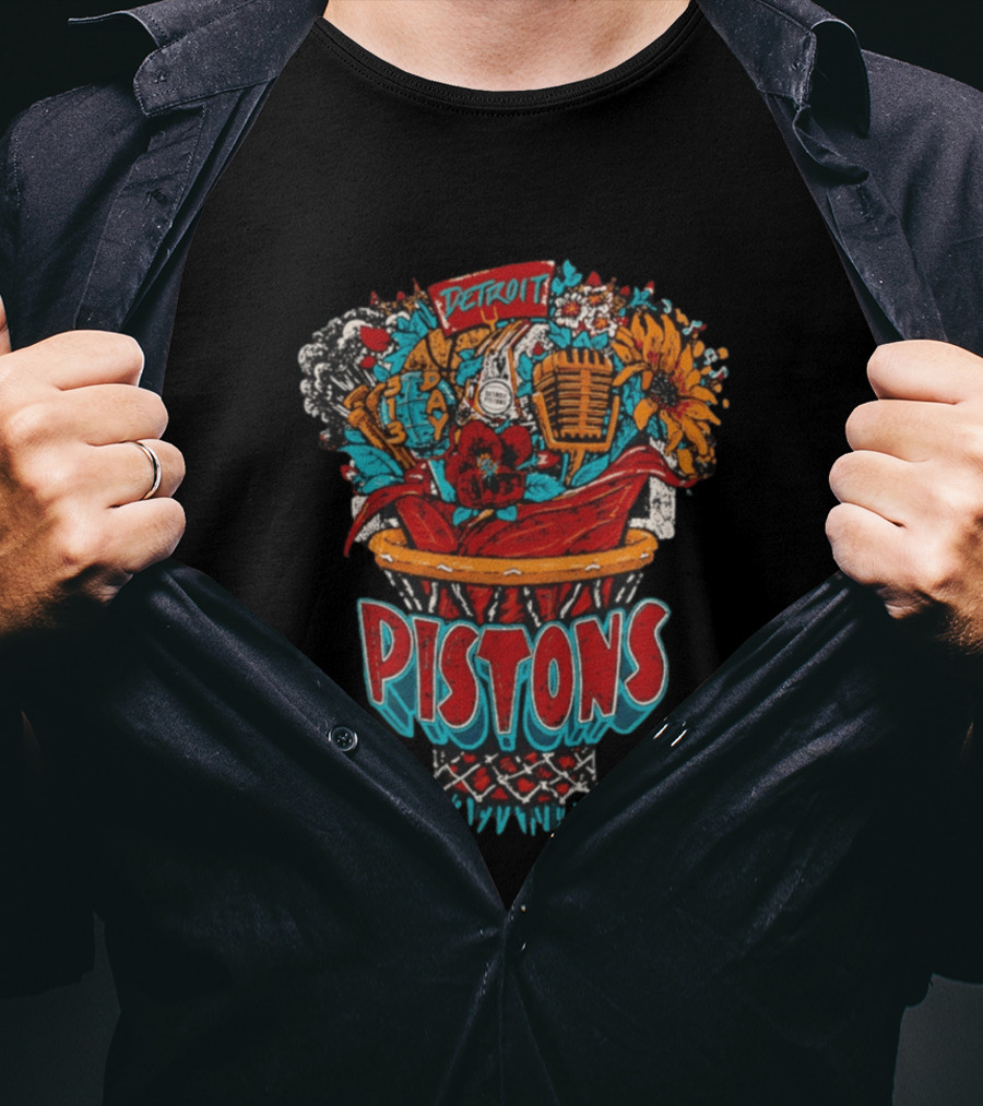 Pistons Detroit Basketball Bouquet JKo Studios Sketch Detroit Pistons T-Shirt