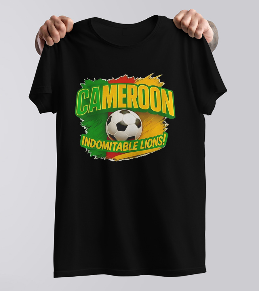 Cameroon Indomitable Lions Soccer Ball Icon With Colorful Brush Strokes T-Shirt