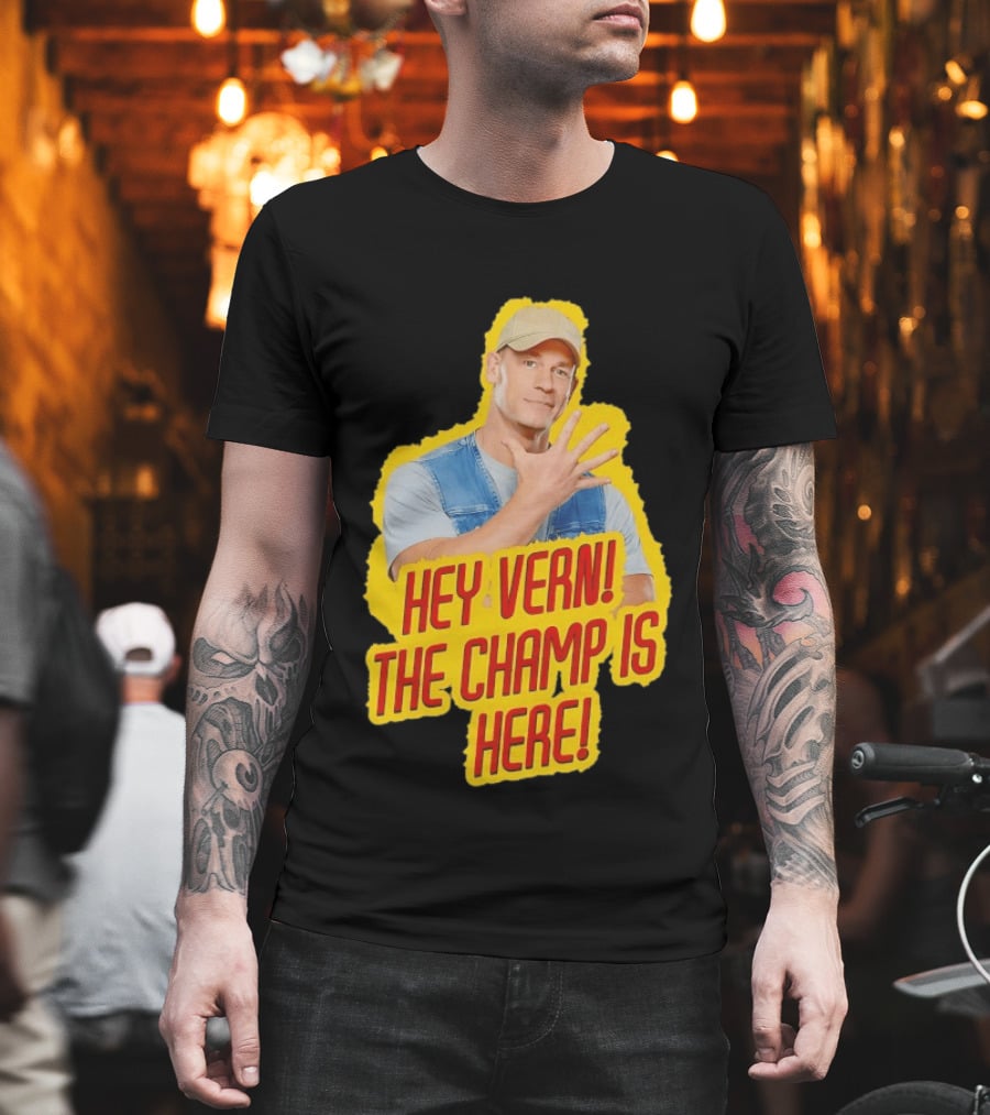 John Cena Hey Vern The Champ Is Here Hand Gesture Yellow Highlight T-Shirt