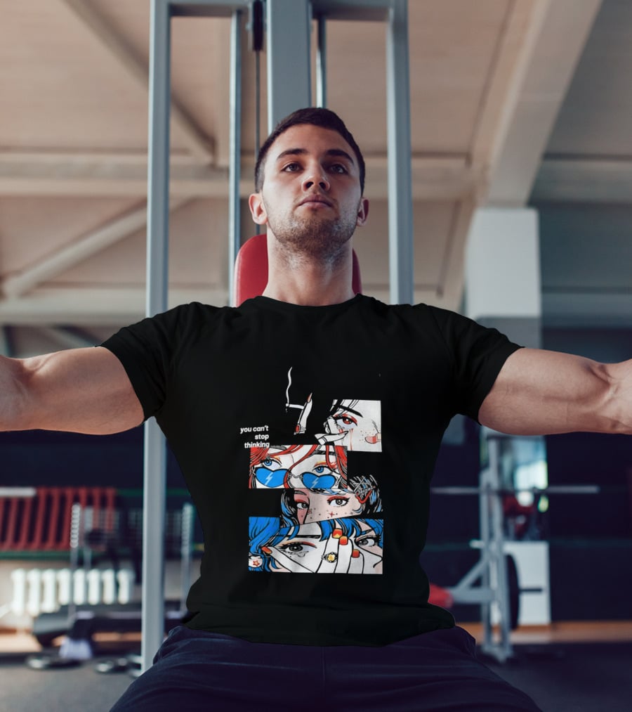 Rapidstreet Men Harajuku You Can't Stop Thinking Anime Vibrant Character Aesthetic T-Shirt