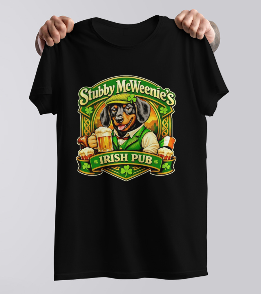 Stubby McWeenie's Irish Pub Dachshund Beer St Patrick's Day T-Shirt